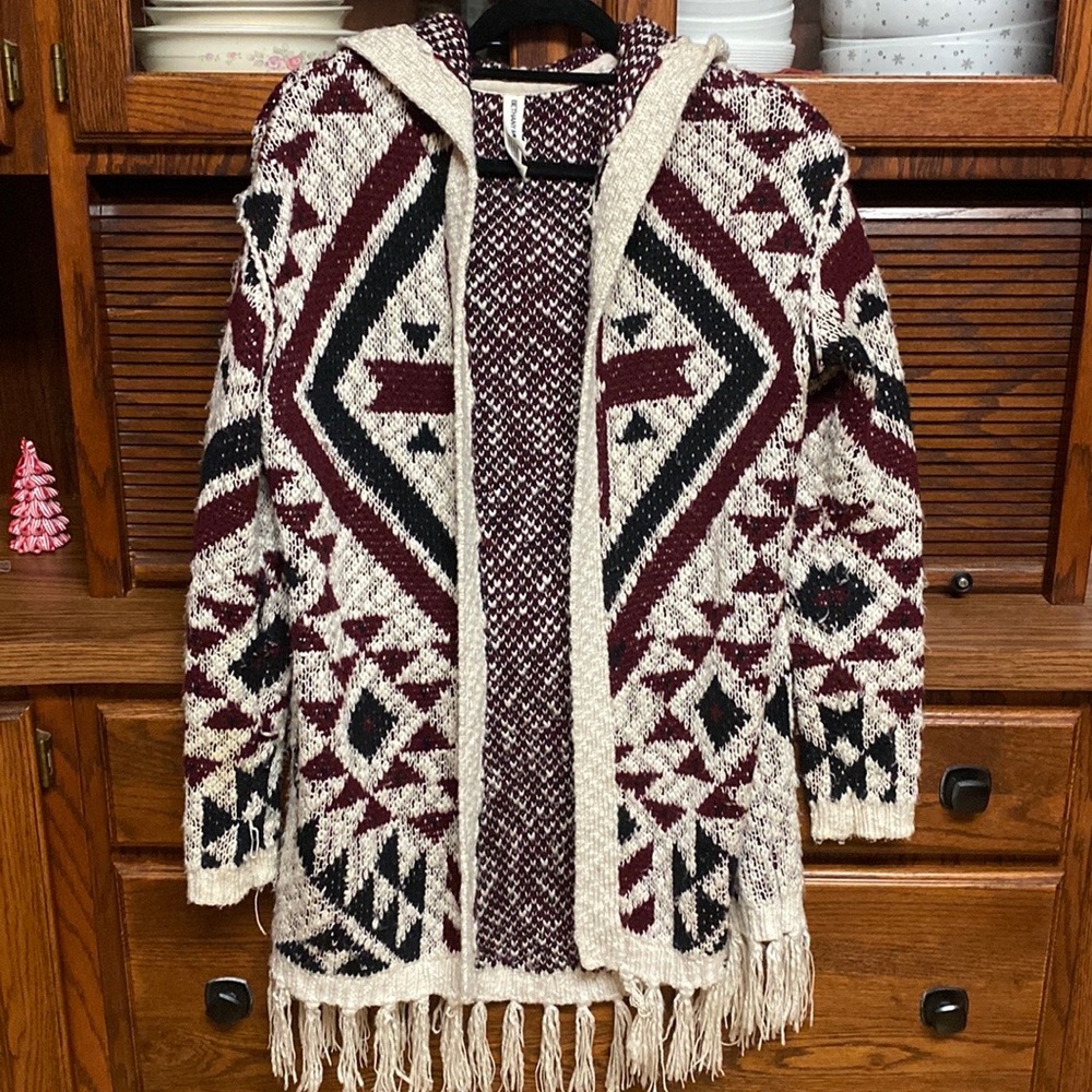 Bethany Mota fringed hooded cardigan, size M